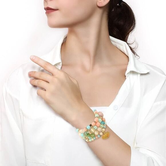 Stackable Bead Bracelets Ladies Stretch Multilayer Bracelet Set - Multicolor - Picture 3 of 8